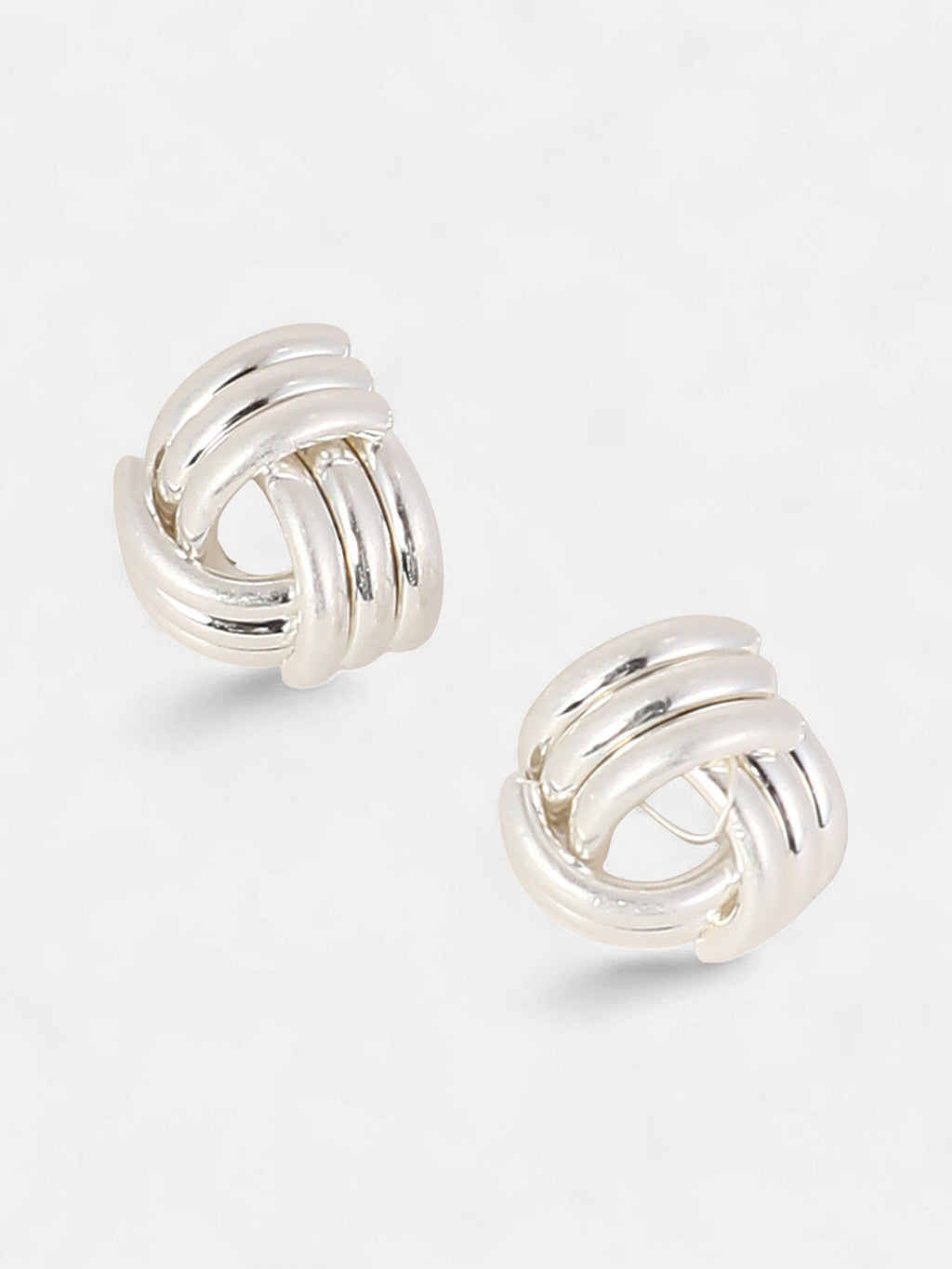 The Small Ribbed-Intertwine Stud Earrings - Metallic Silver