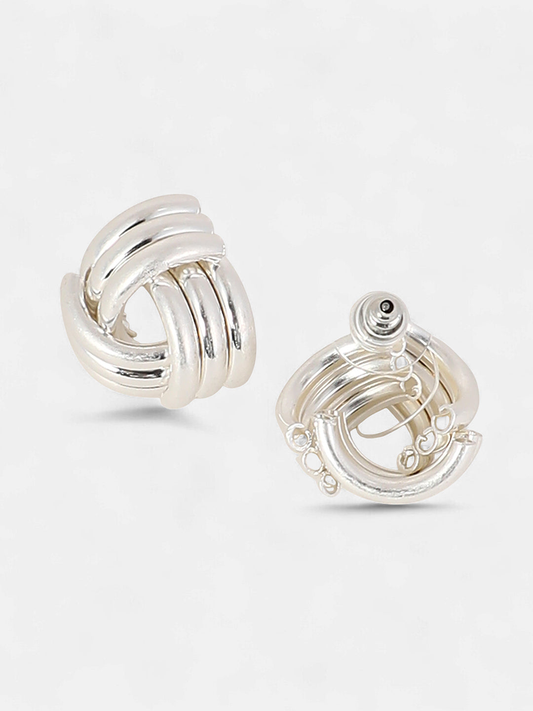 The Small Ribbed-Intertwine Stud Earrings - Metallic Silver