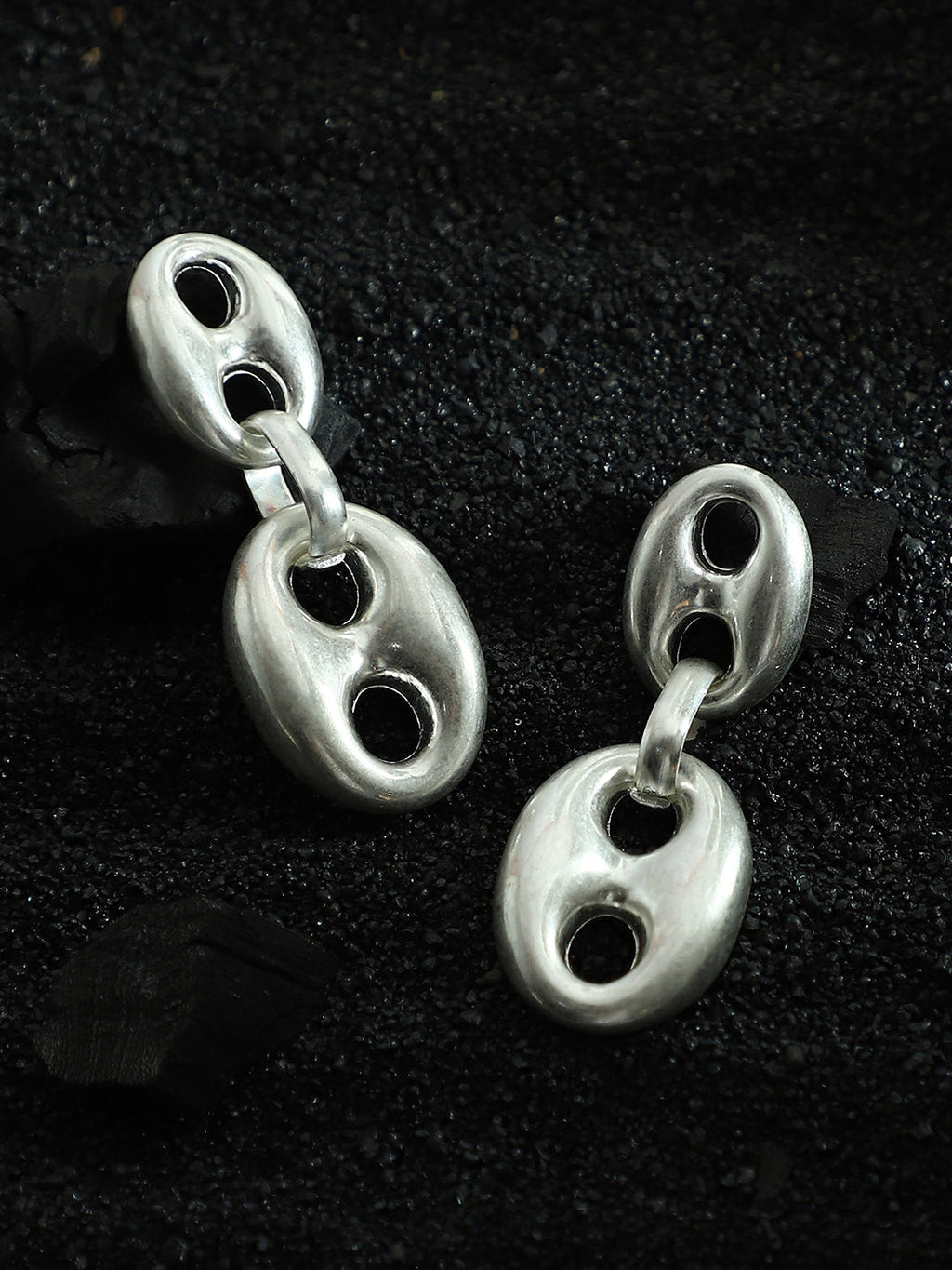 The Dented-Bolt Drop Earrings - Metallic Silver