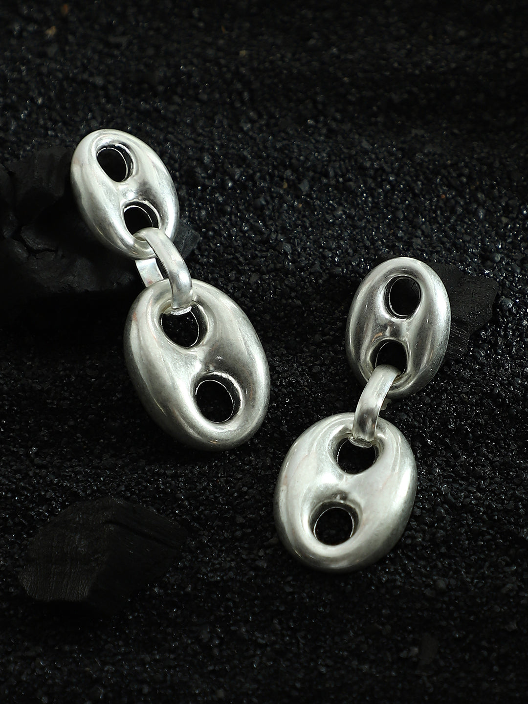 The Dented-Bolt Drop Earrings - Metallic Silver