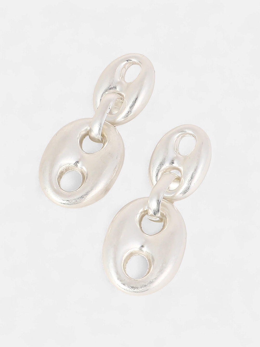 The Dented-Bolt Drop Earrings - Metallic Silver