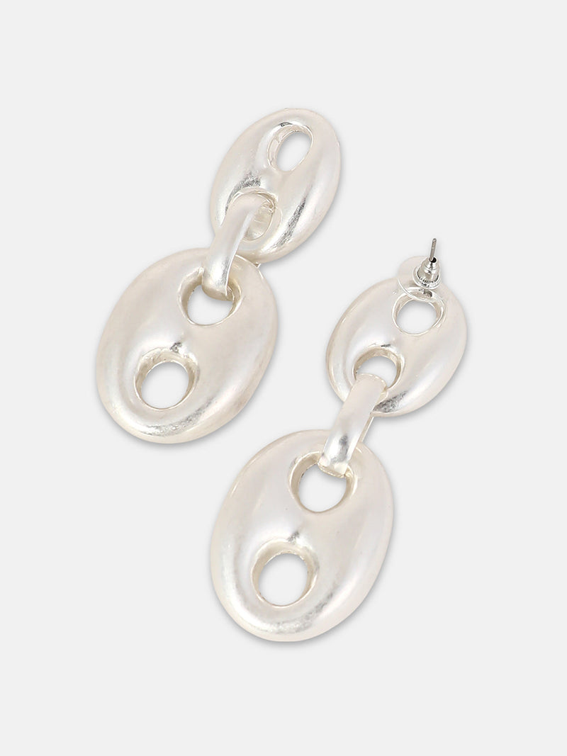 The Dented-Bolt Drop Earrings - Metallic Silver
