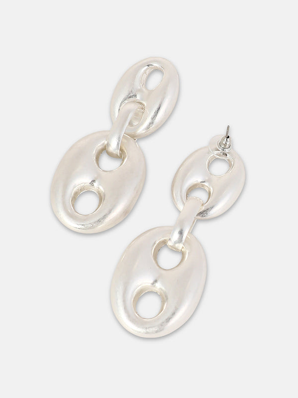 The Dented-Bolt Drop Earrings - Metallic Silver