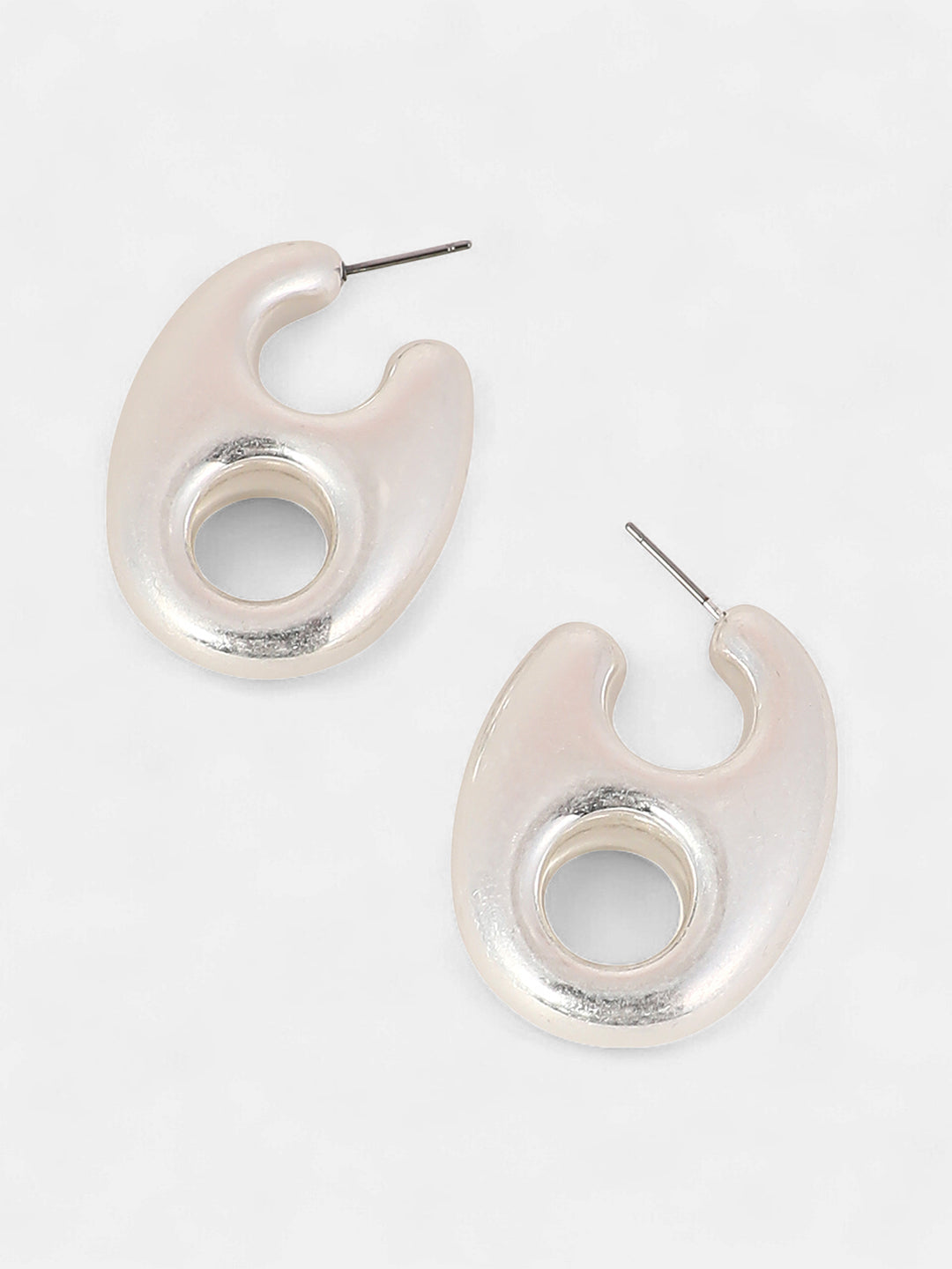 The Medium Bolt Hoop Earrings - Metallic Silver