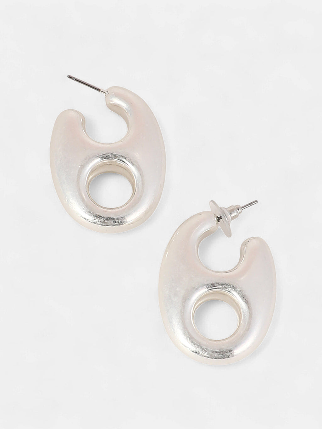 The Medium Bolt Hoop Earrings - Metallic Silver