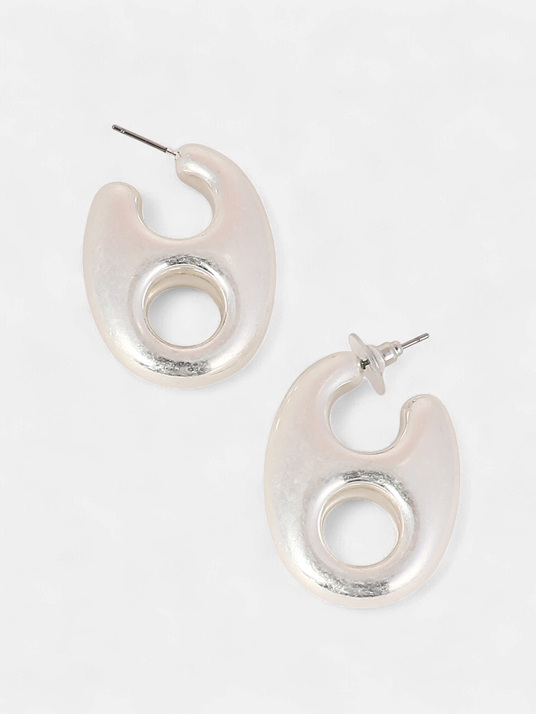 The Medium Bolt Hoop Earrings - Metallic Silver