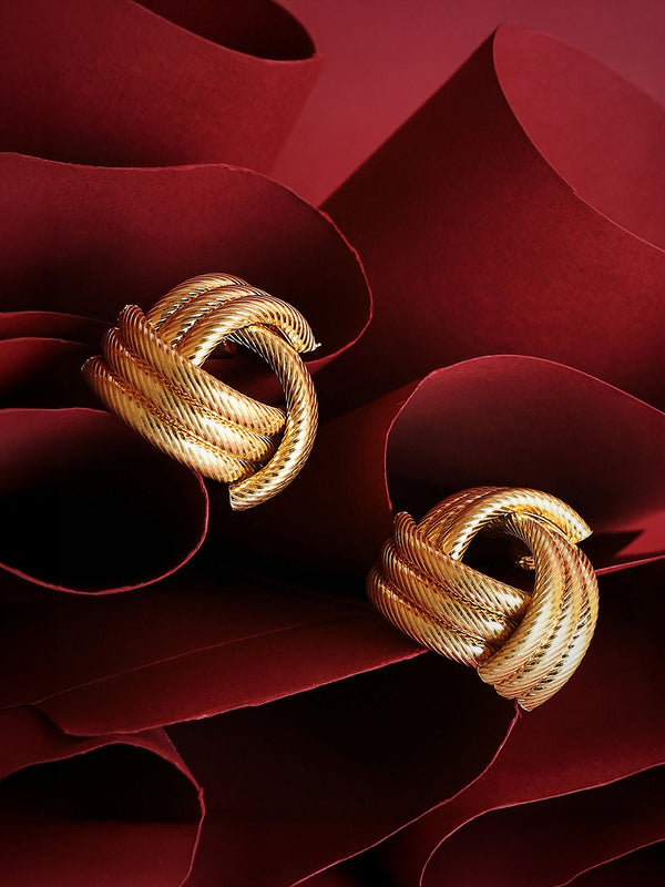 The Medium Ribbed-Intertwine Drop Earrings - California Gold