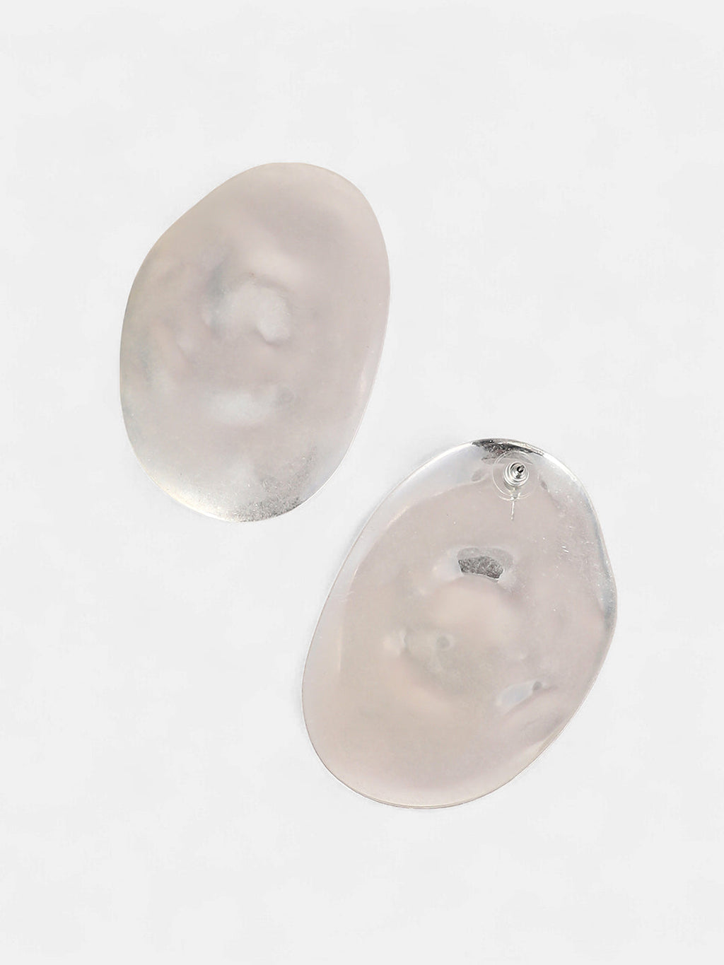 The Dented-Plate Drop Earrings - Metallic Silver