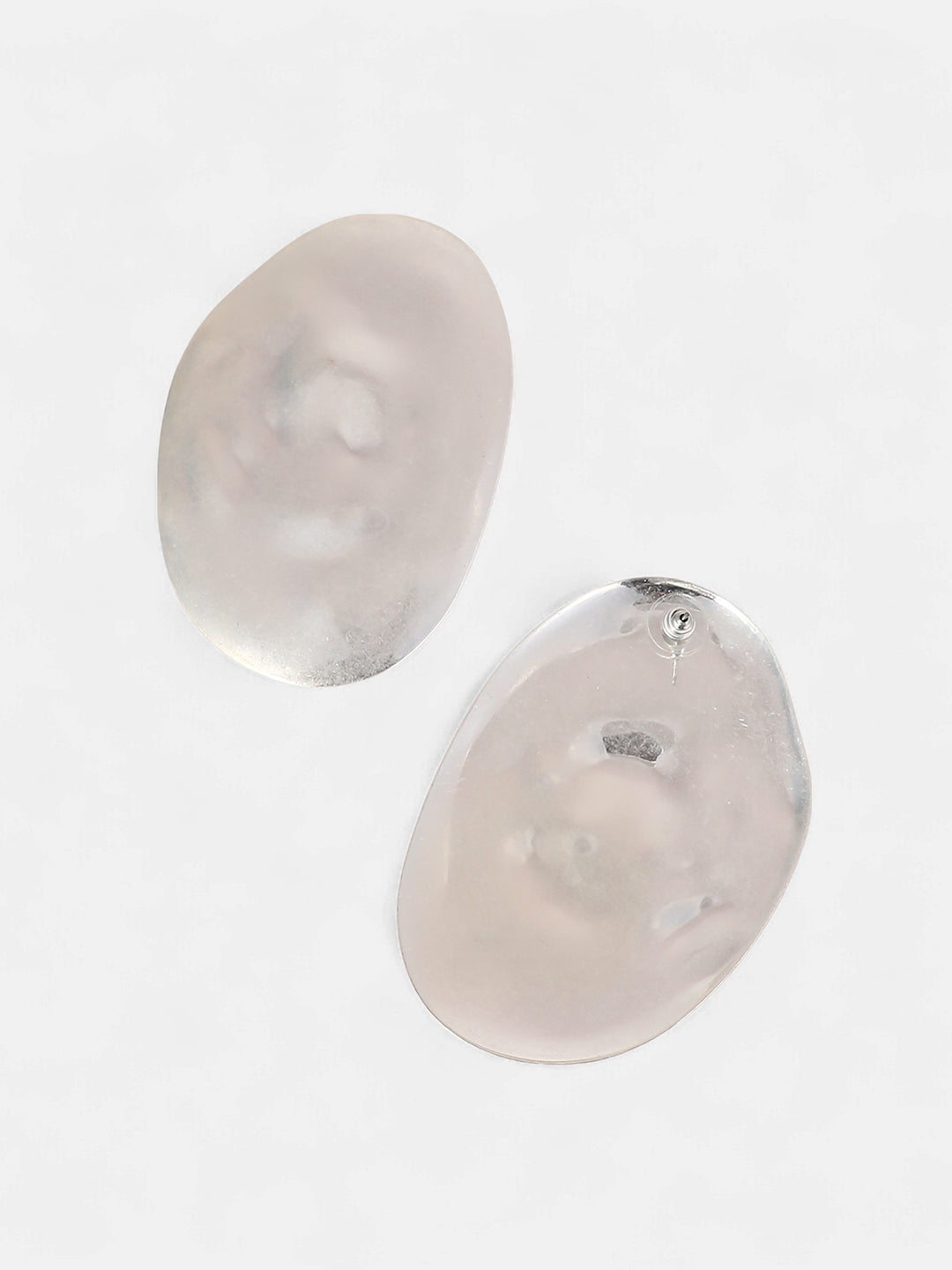 The Dented-Plate Drop Earrings - Metallic Silver