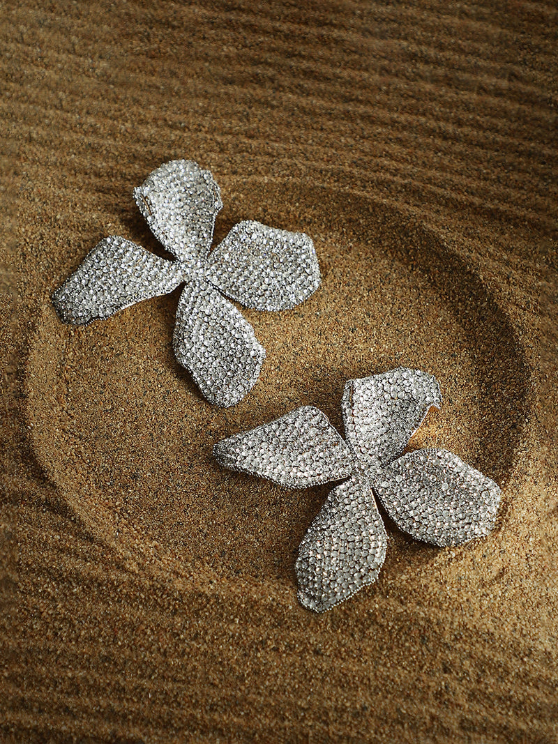 The Bling-Petalia Statement Earrings - Crystal Silver