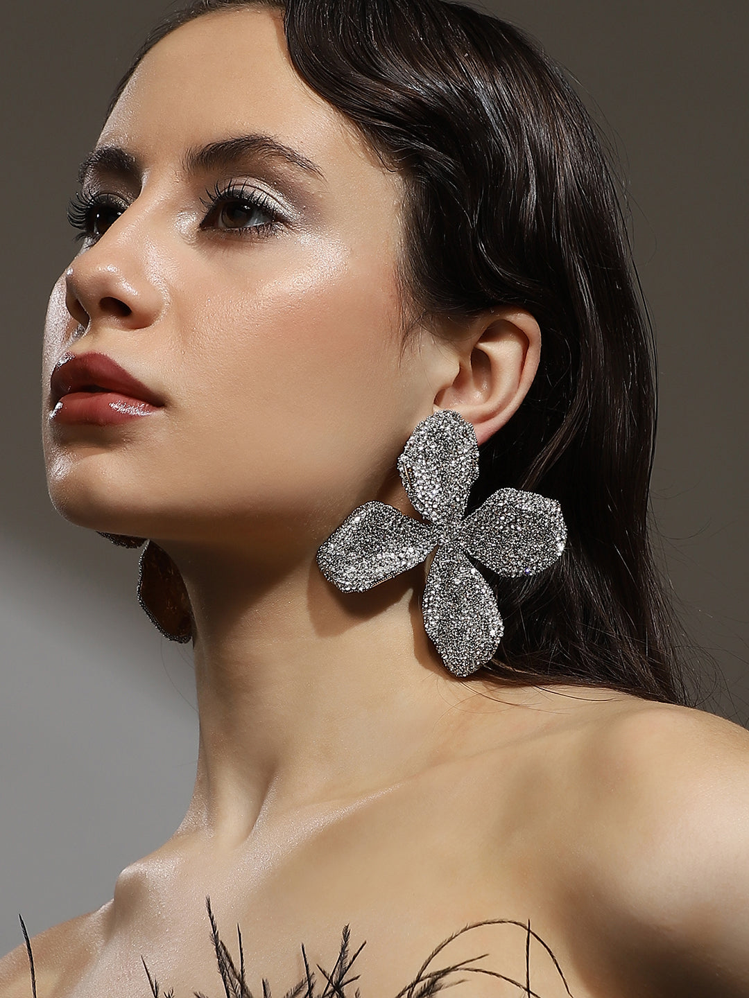 The Bling-Petalia Statement Earrings - Crystal Silver