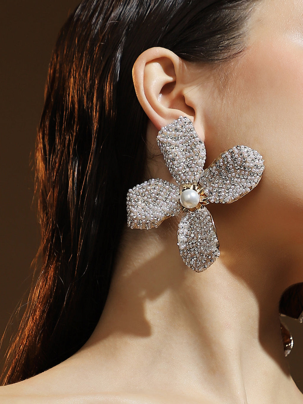 The Crystal-Petalia Statement Earrings - Crystal Silver