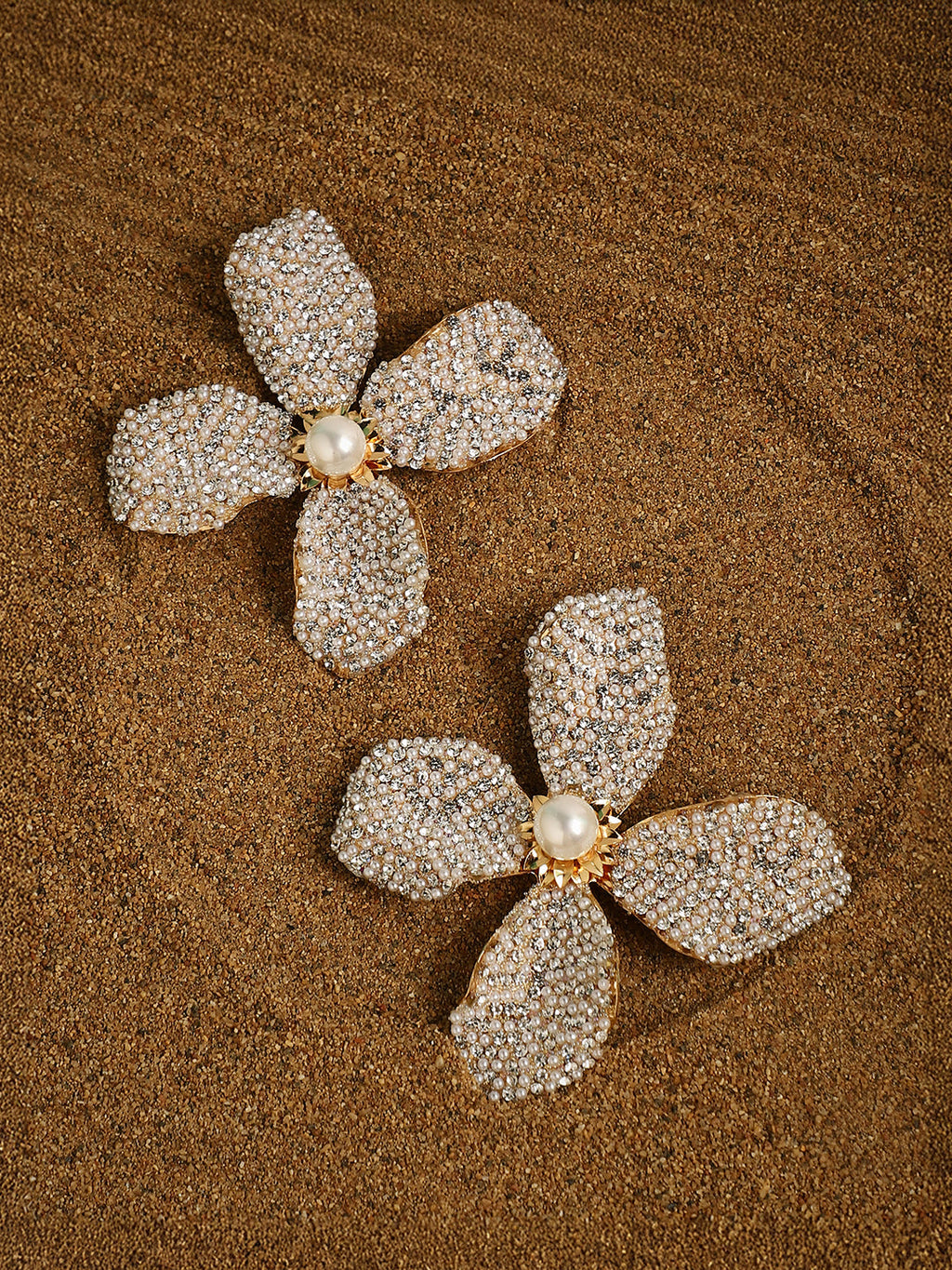 The Crystal-Petalia Statement Earrings - Crystal Silver