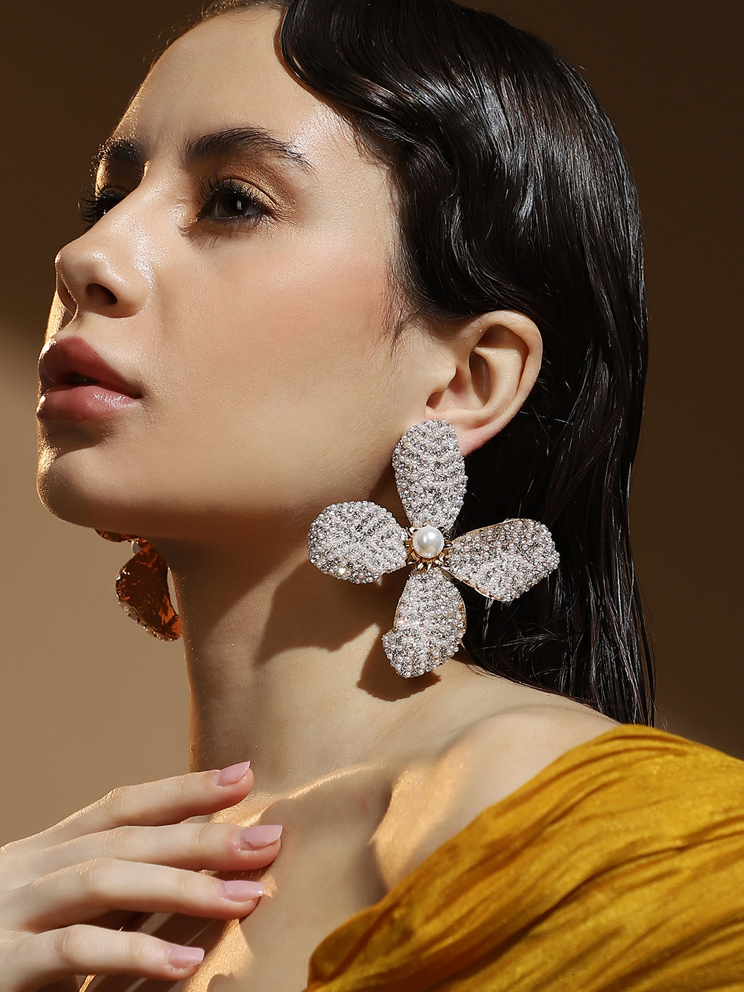The Crystal-Petalia Statement Earrings - Crystal Silver