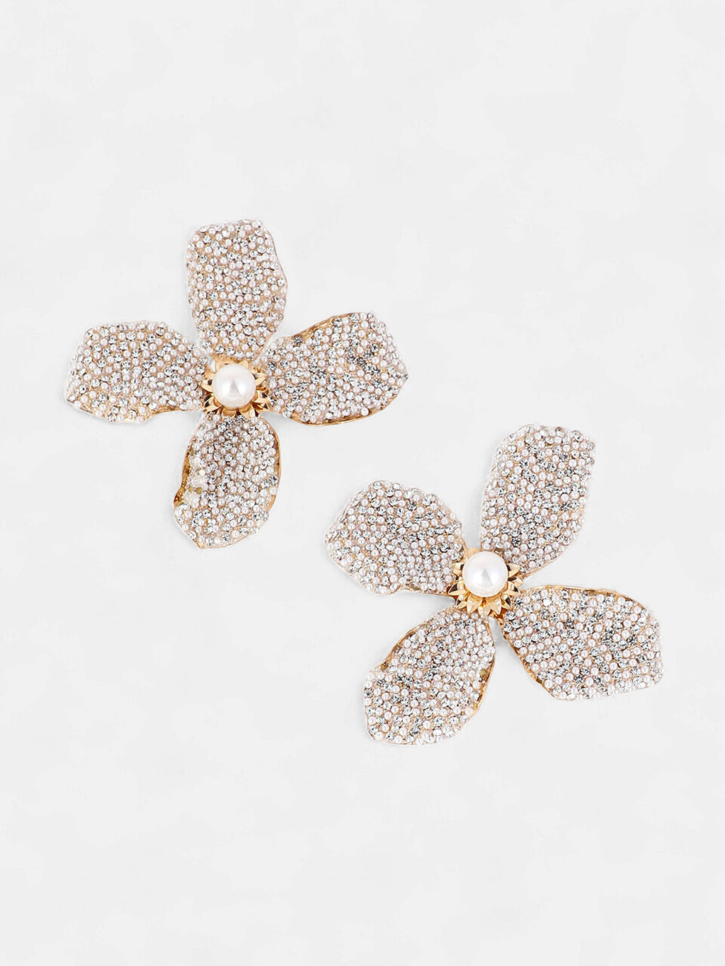 The Crystal-Petalia Statement Earrings - Crystal Silver
