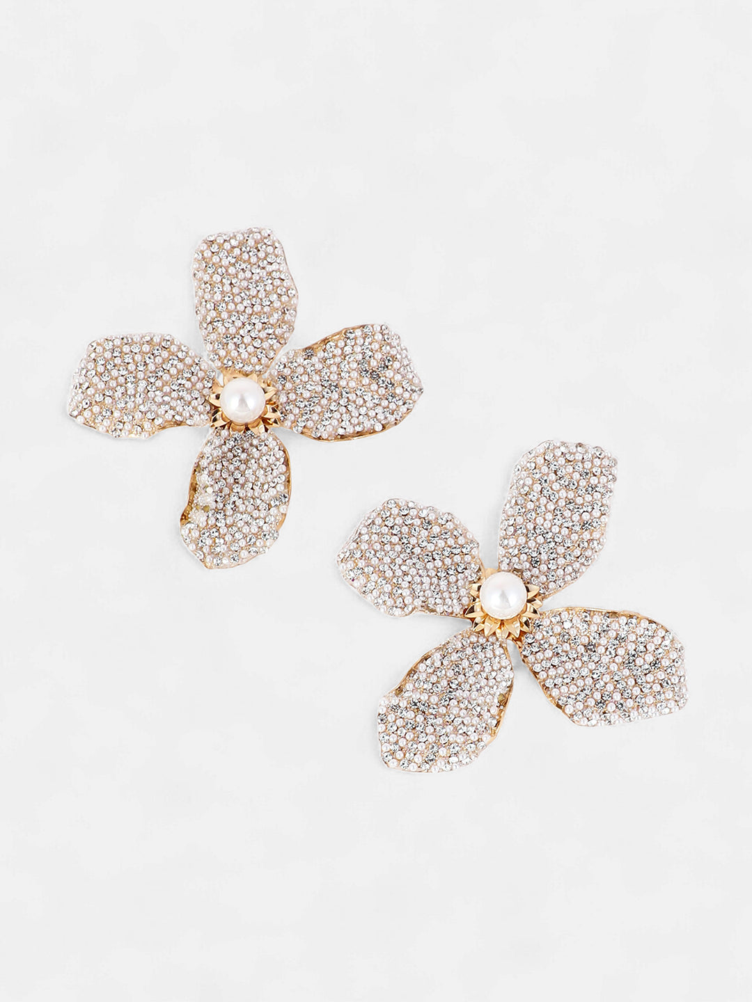 The Crystal-Petalia Statement Earrings - Crystal Silver