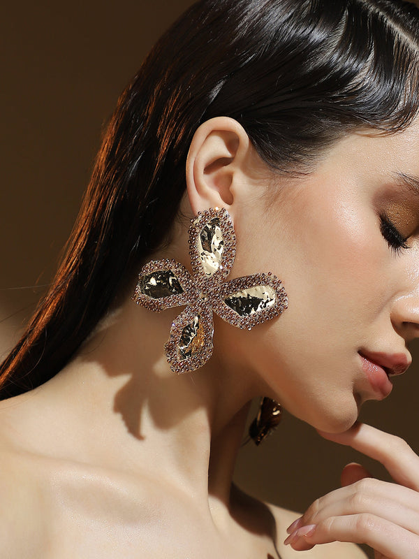 The Oulined-Petalia Statement Earrings - Antique Gold