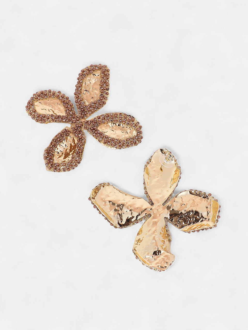 The Oulined-Petalia Statement Earrings - Antique Gold