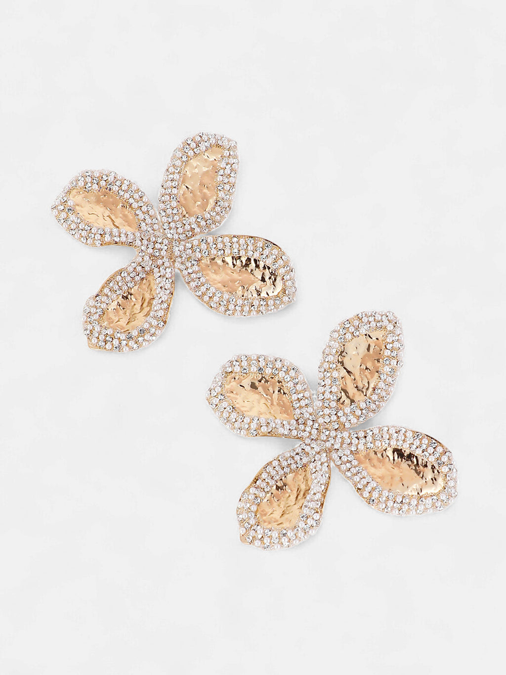 The Oulined-Petalia Statement Earrings - Crystal Silver