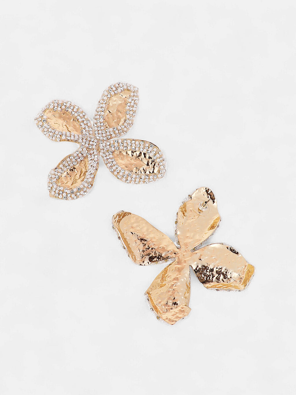 The Oulined-Petalia Statement Earrings - Crystal Silver