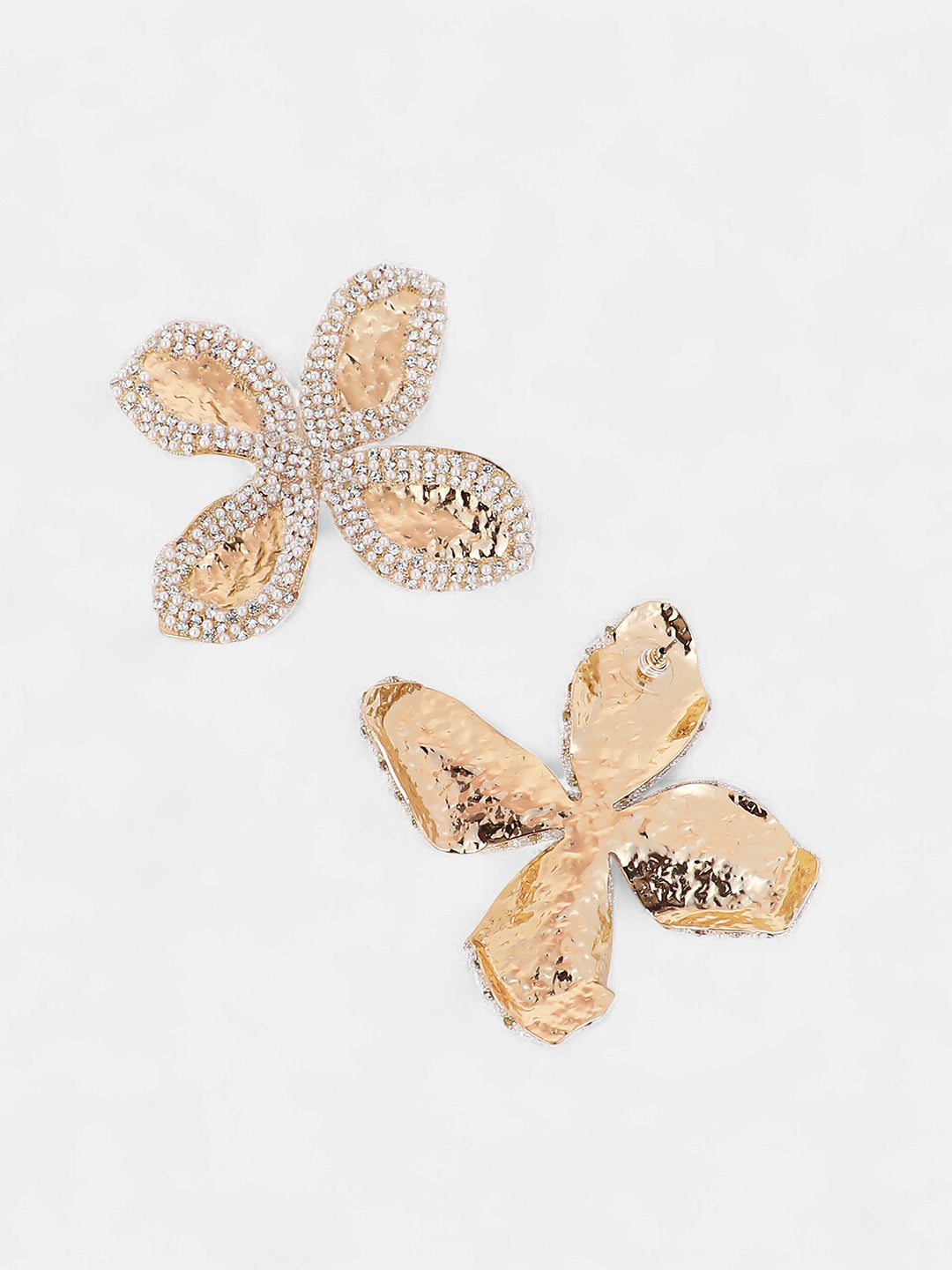 The Oulined-Petalia Statement Earrings - Crystal Silver