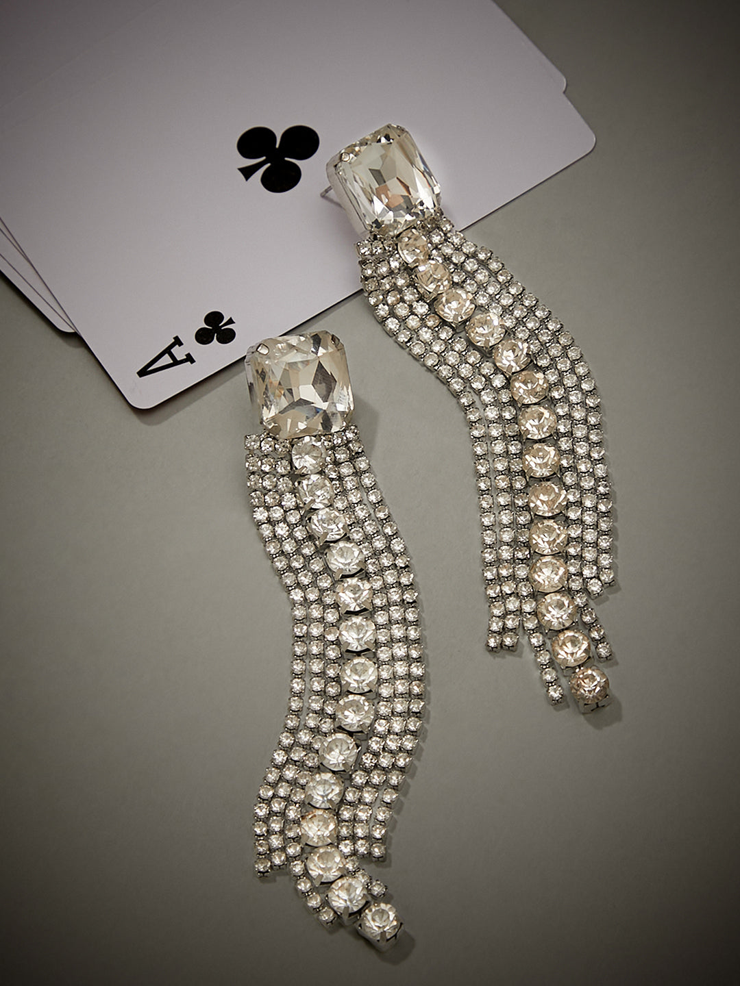 The Bijou-Quad Drop Earrings - Crystal Silver