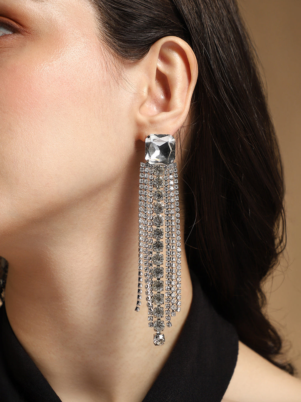 The Bijou-Quad Drop Earrings - Crystal Silver