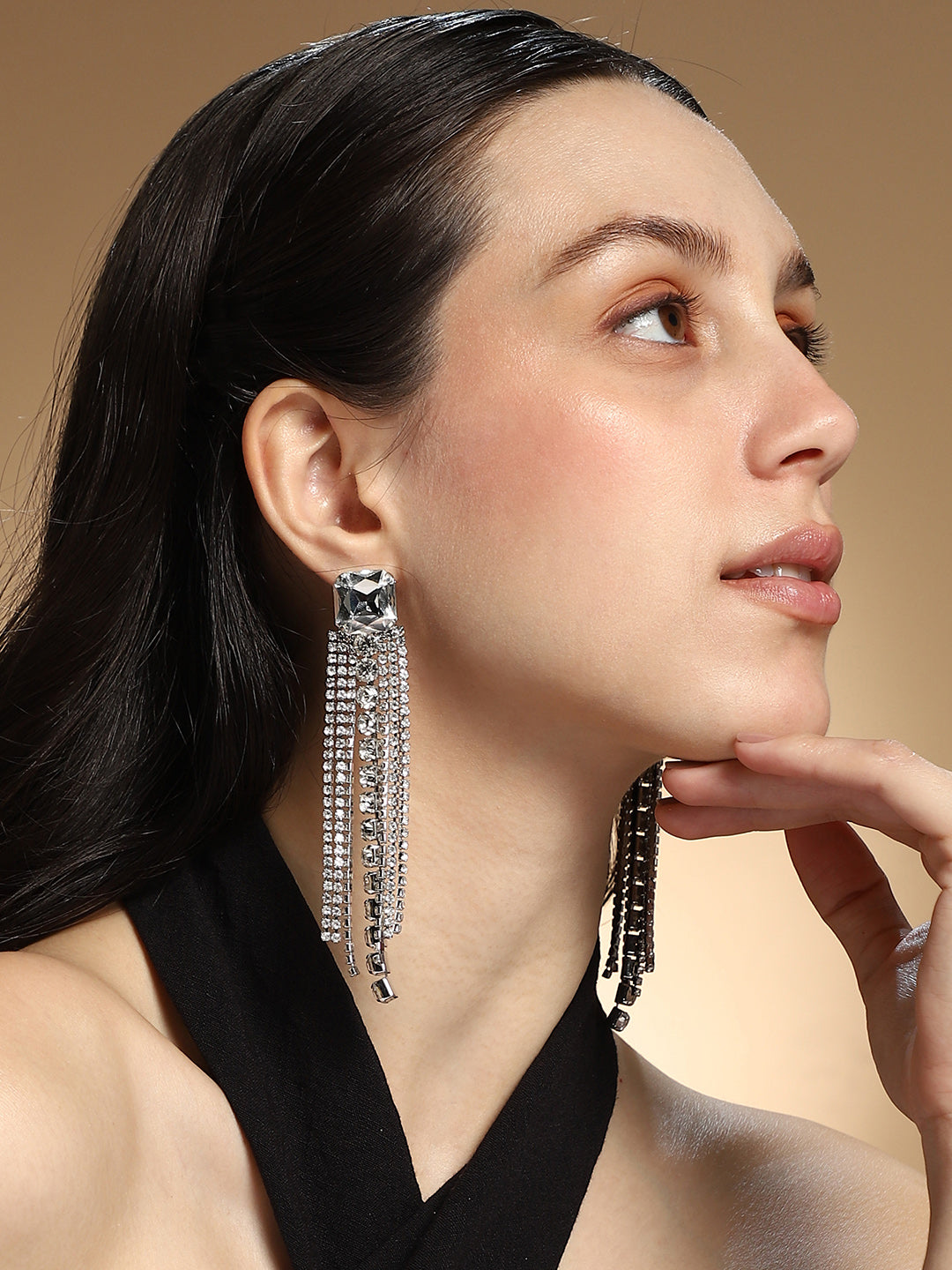 The Bijou-Quad Drop Earrings - Crystal Silver