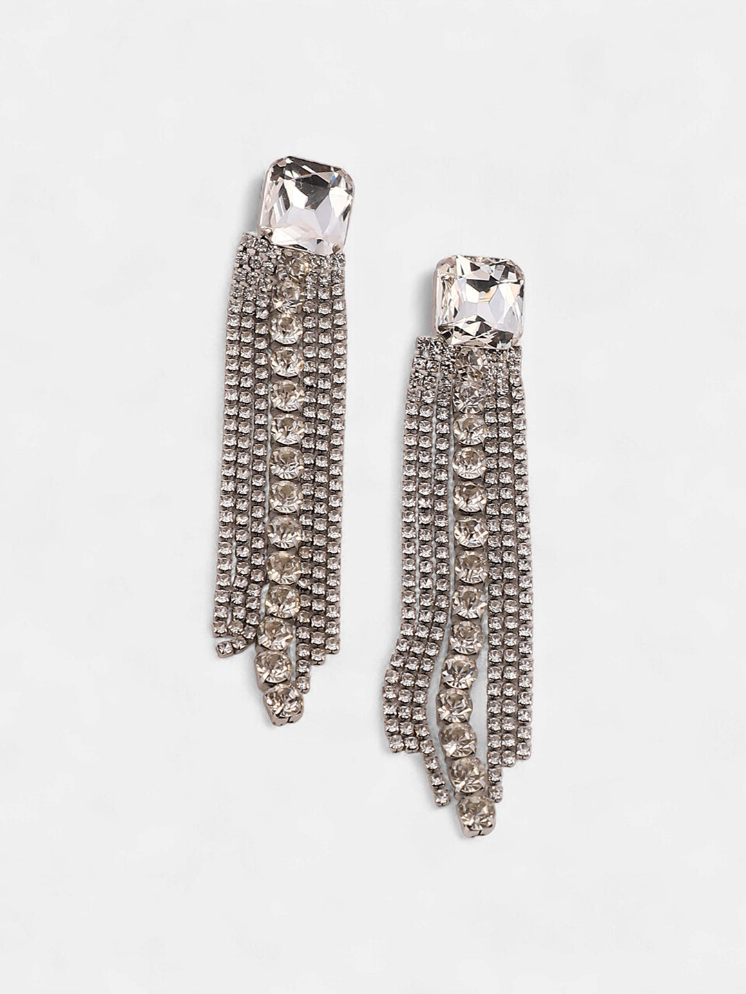 The Bijou-Quad Drop Earrings - Crystal Silver