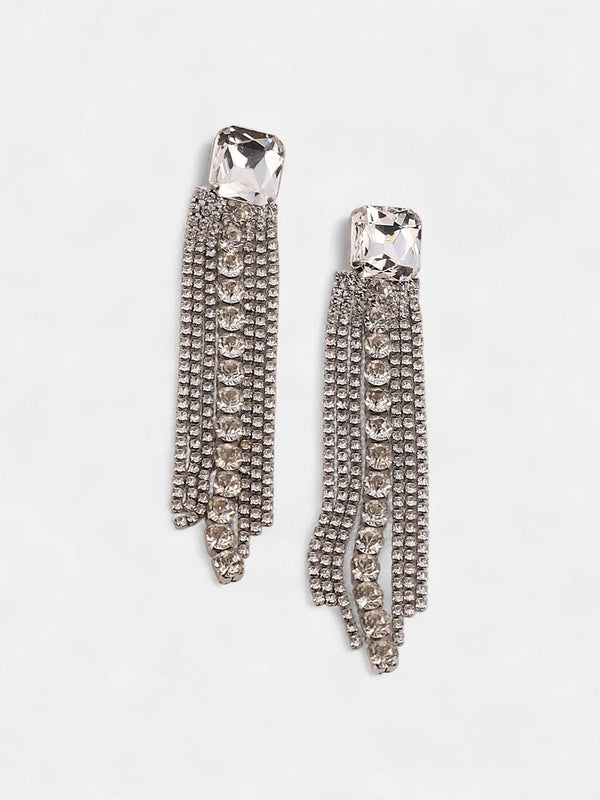 The Bijou-Quad Drop Earrings - Crystal Silver