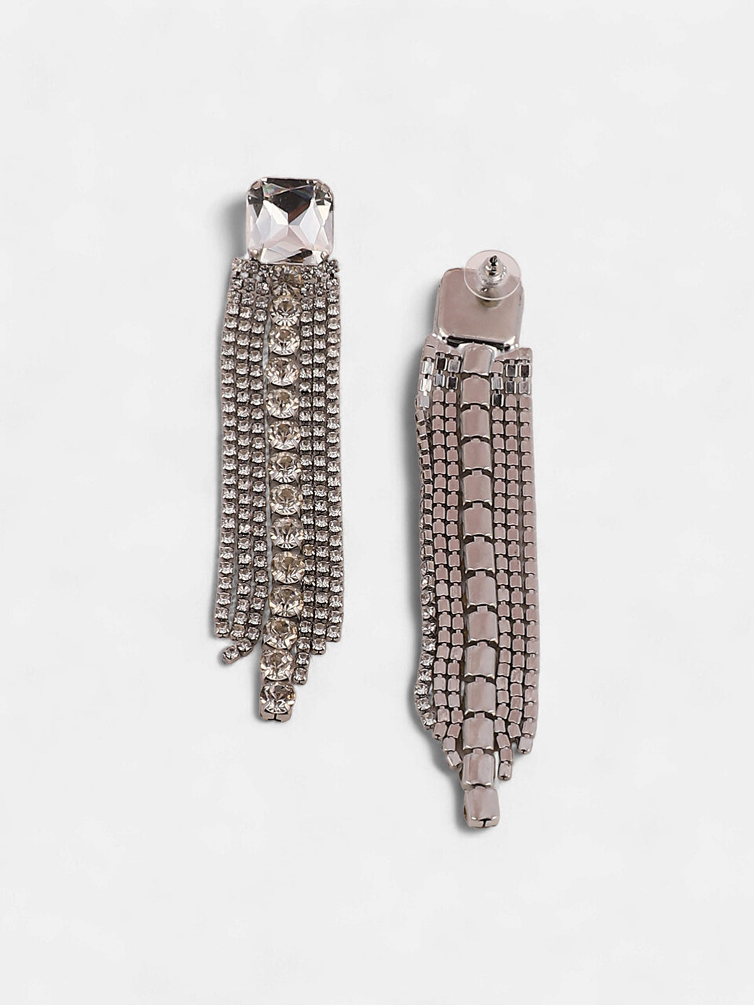 The Bijou-Quad Drop Earrings - Crystal Silver