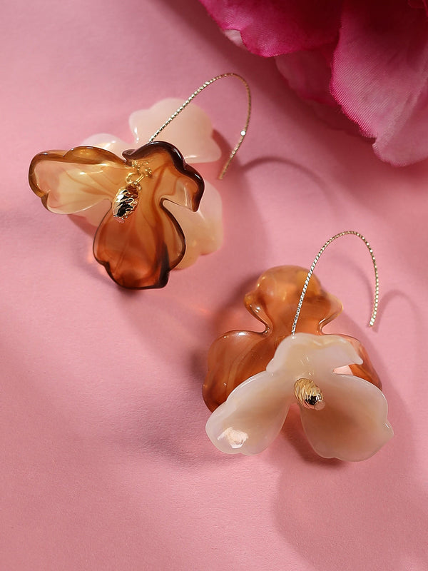The Iris Drop Earrings - Coffee Brown & California Gold