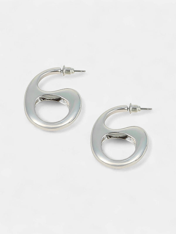 The Mid-Gloss Bolt Hoop Earrings - Chrome Silver
