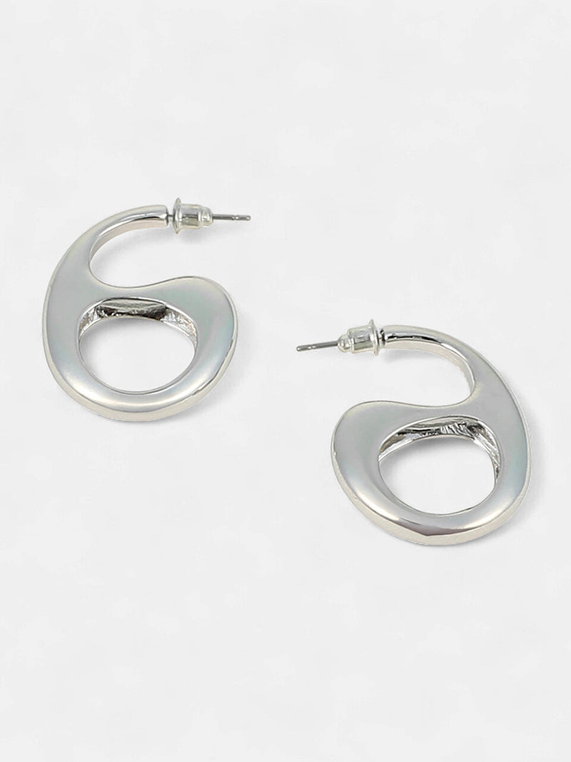 The Mid-Gloss Bolt Hoop Earrings - Chrome Silver