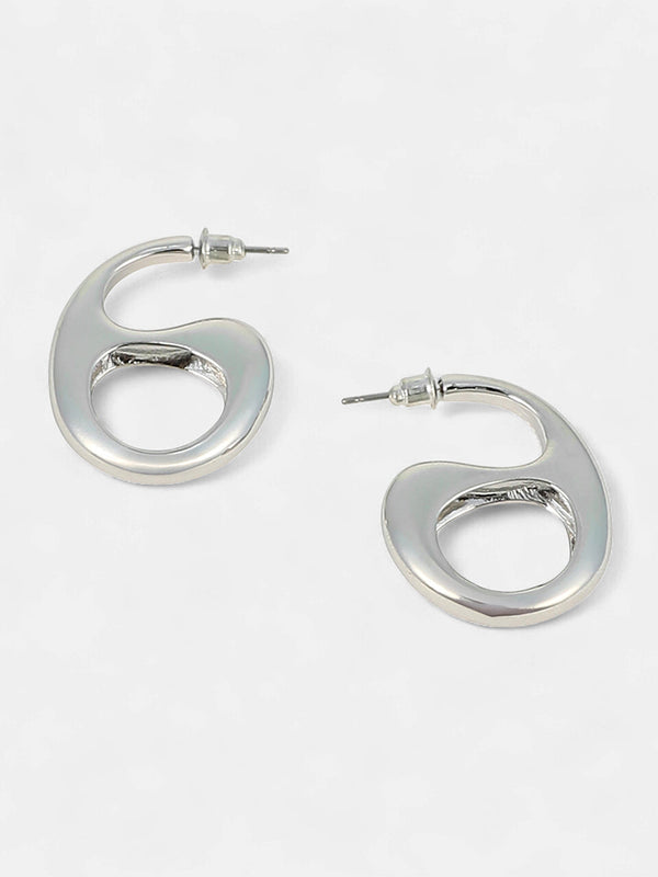 The Mid-Gloss Bolt Hoop Earrings - Chrome Silver