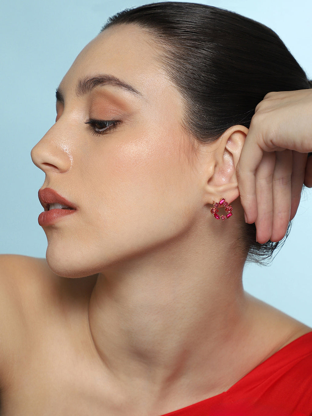 Women's The Crystal-Teardrop Stud Earrings - Fuchsia Pink