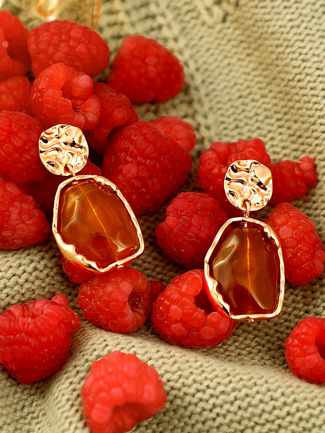 Women's The Hammered-Amber Drop Earrings - Rose Gold