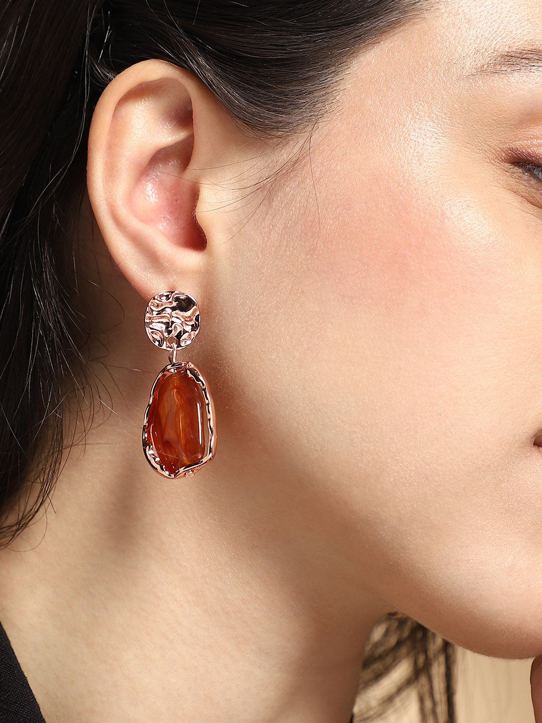 Women's The Hammered-Amber Drop Earrings - Rose Gold