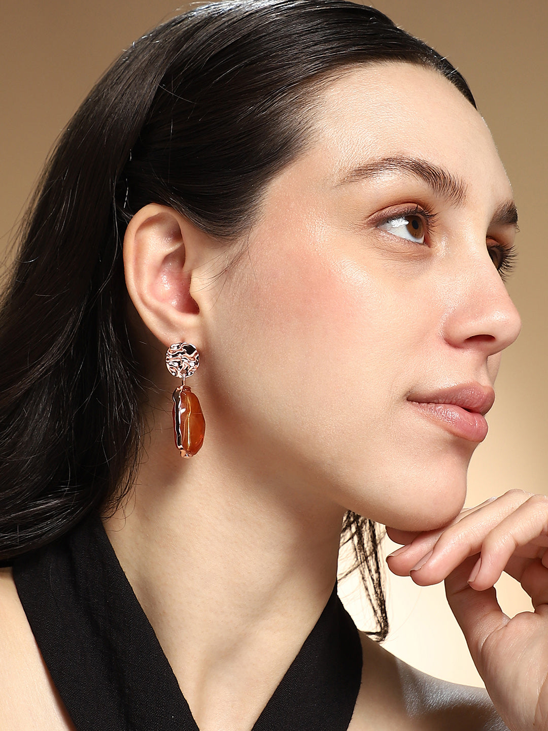 Women's The Hammered-Amber Drop Earrings - Rose Gold