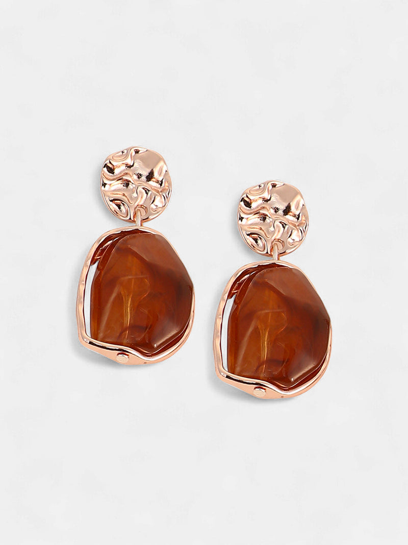 Women's The Hammered-Amber Drop Earrings - Rose Gold