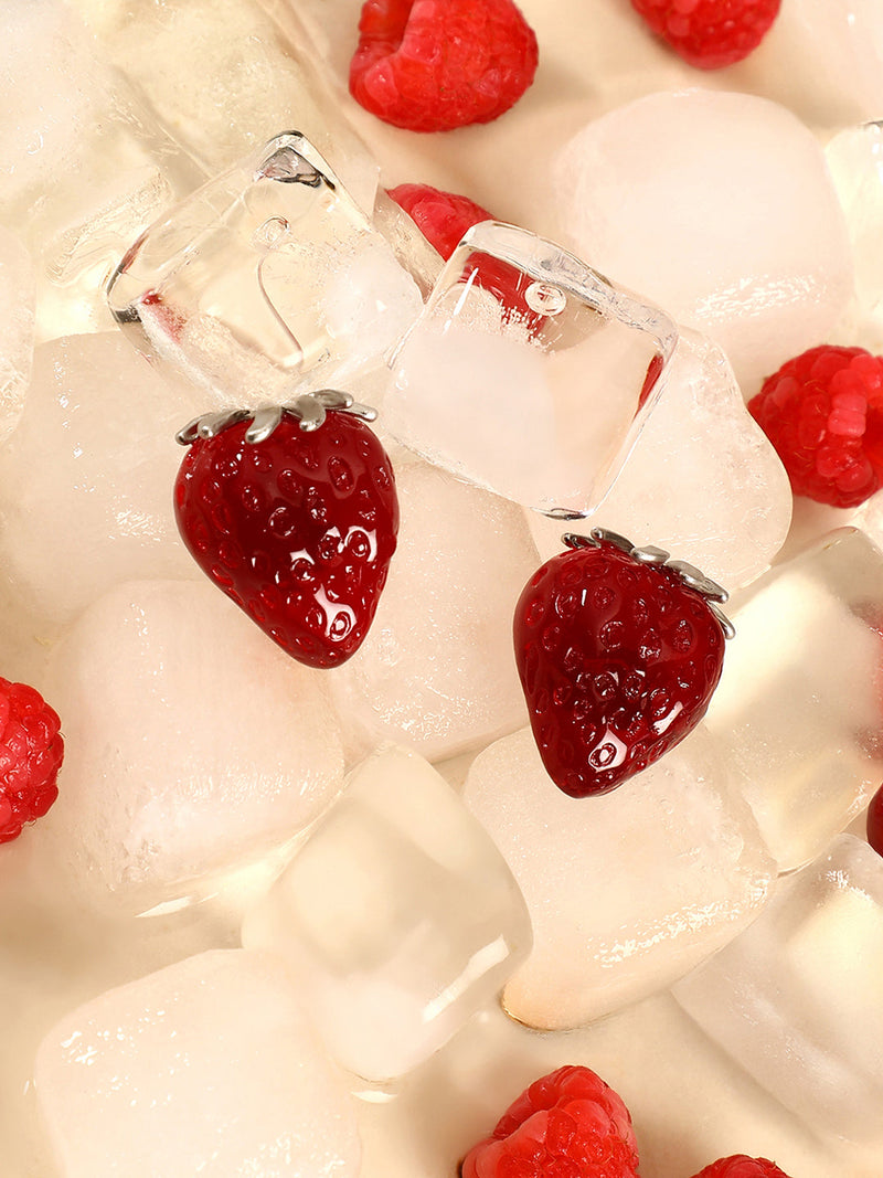 The Strawberry Stud Earrings - Berry Red & Metallic Silver