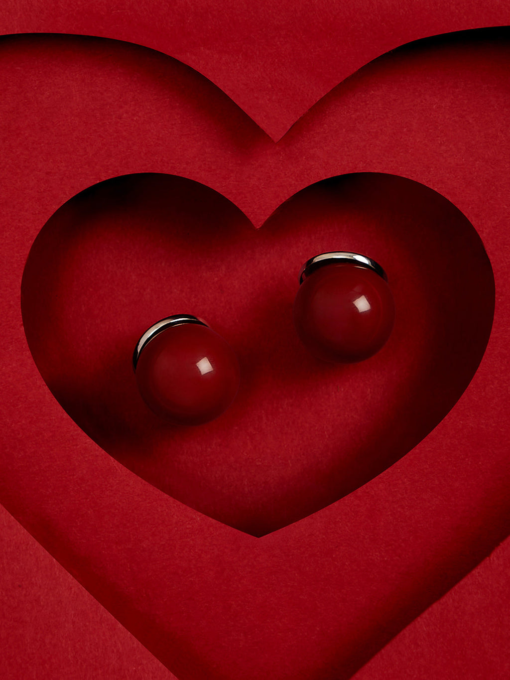 The Chunky-Jacqueline Stud Earrings - Cherry Red & Metallic Silver