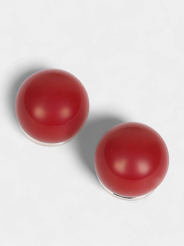 The Chunky-Jacqueline Stud Earrings - Cherry Red & Metallic Silver