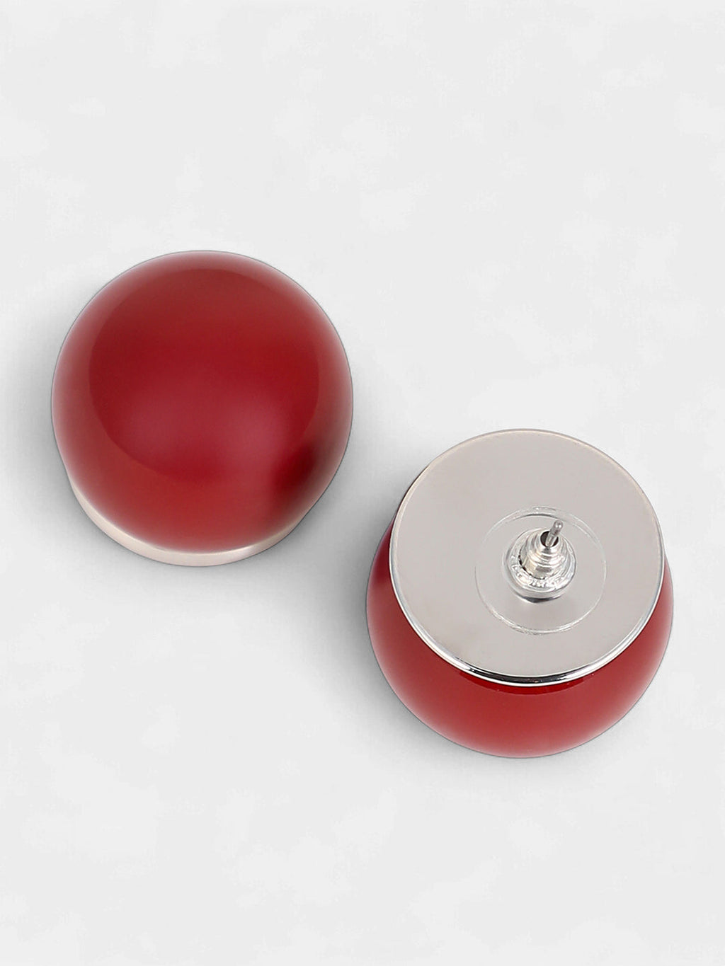The Chunky-Jacqueline Stud Earrings - Cherry Red & Metallic Silver