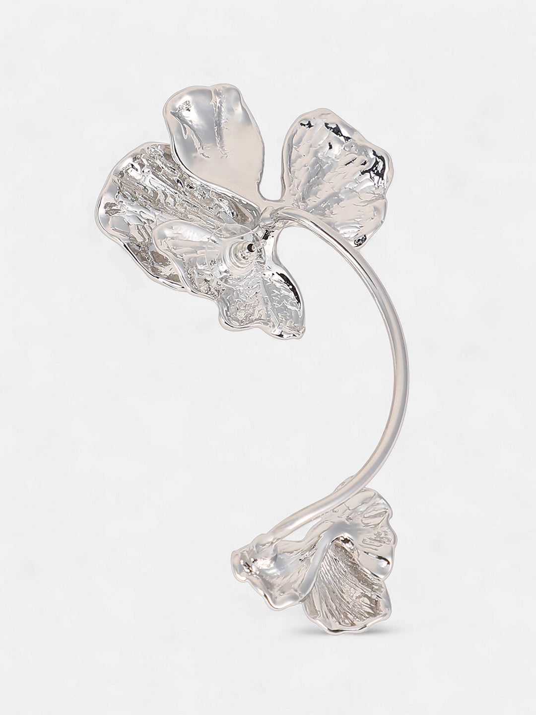 The Withering-Petal Cuff Earrings - Metallic Silver