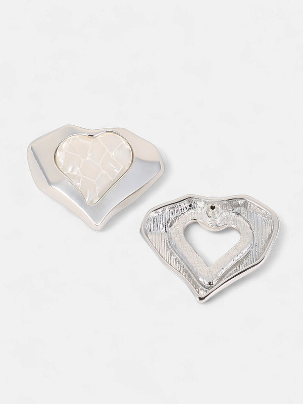The Coeur-Edge Stud Earrings - Metallic Silver