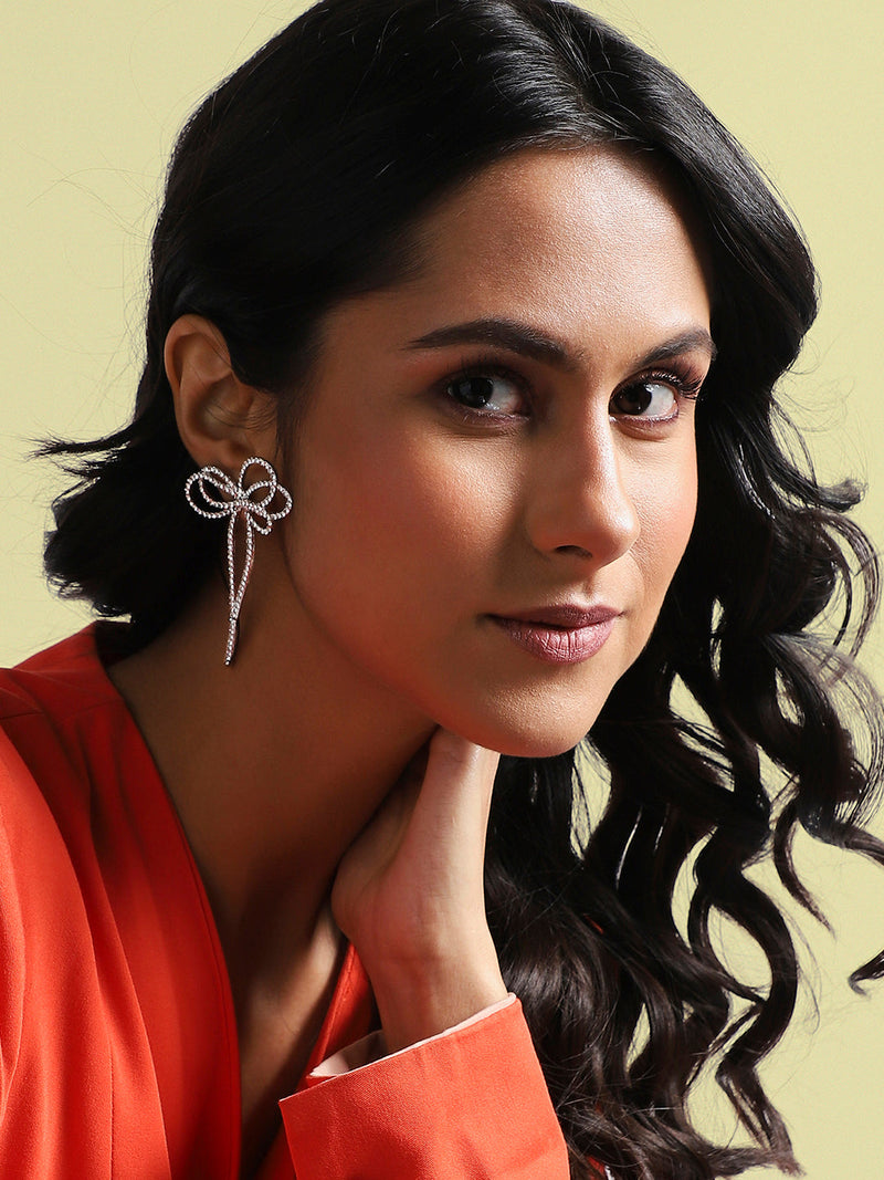 Women's The Cristal-Bow Drop Earrings - Crystal Silver