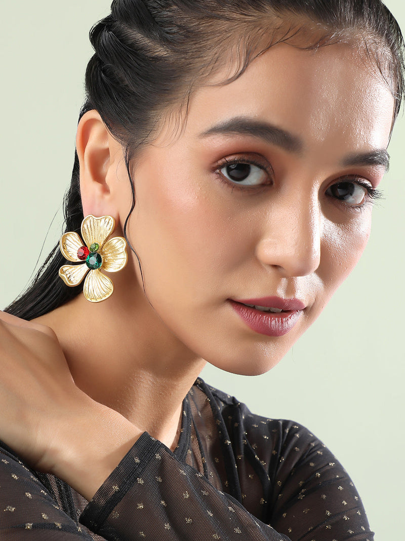 Women's Regalia-Flora Statement Earrings - Antique Gold