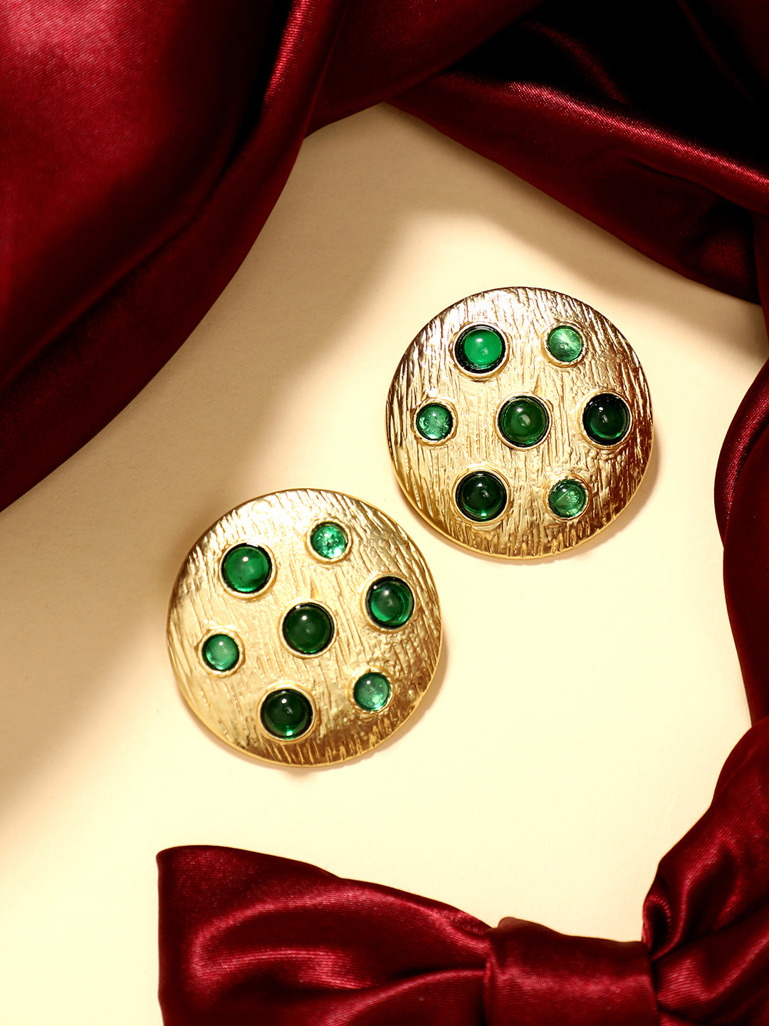 Women's Circular-Noble Statement Earrings - Antique Gold