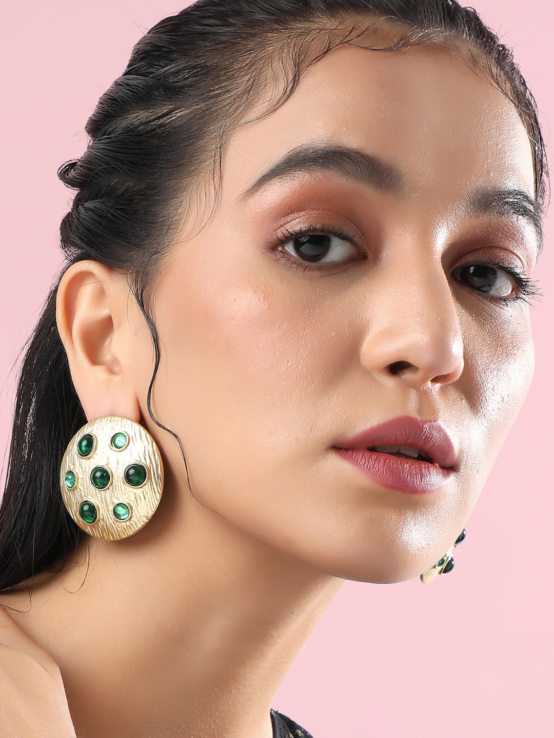 Women's Circular-Noble Statement Earrings - Antique Gold